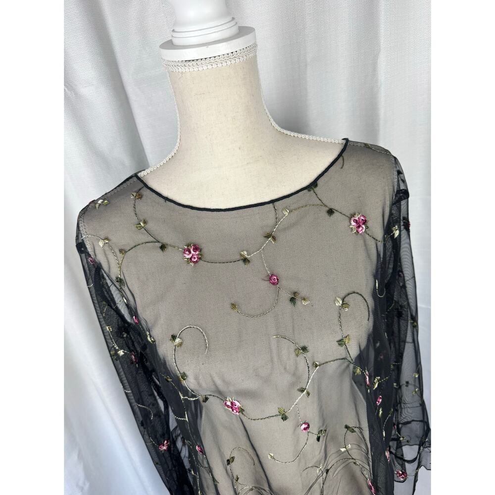 POL Mesh Floral Embroidered Top L Fairy Grunge Coquette Sheer Bell Sleeve - Picture 3 of 8